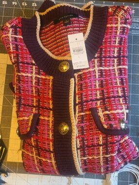 Ann Taylor Pink, Purple & Cream Tweed-Style Knit Cardigan